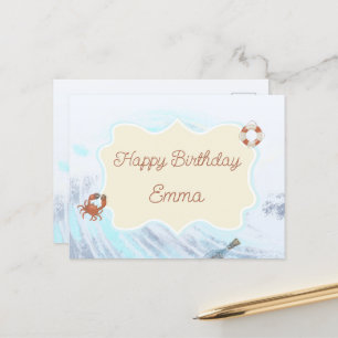 Ocean Theme Happy Birthday Personalised with Name Postcard