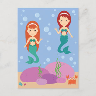 Ocean theme, mermaids swimming among bubbles postcard