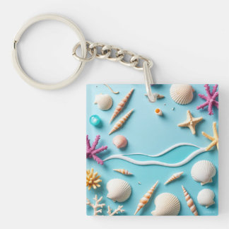 Ocean-Themed Keychain – Sea Life Design with Shell
