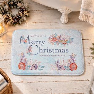 Ocean-themed Merry Christmas Bath Mat