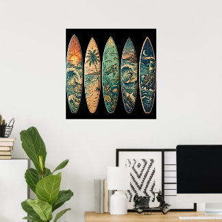 Ocean-Themed Surfboards Vintage Poster