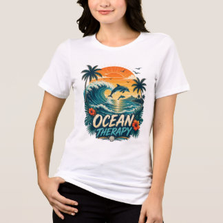 Ocean Therapy | Retro Tropical Beach & Dolphin Tri-Blend Shirt