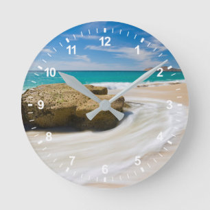 Ocean Tide Swirls On The Beach Round Clock