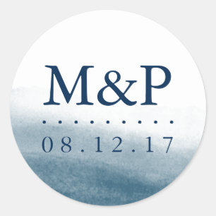 Ocean Tides Wedding Monogram Classic Round Sticker