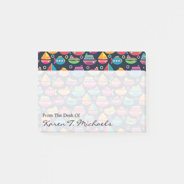 Ocean Transportation Pattern | Add Your Name Post-it Notes (Front)
