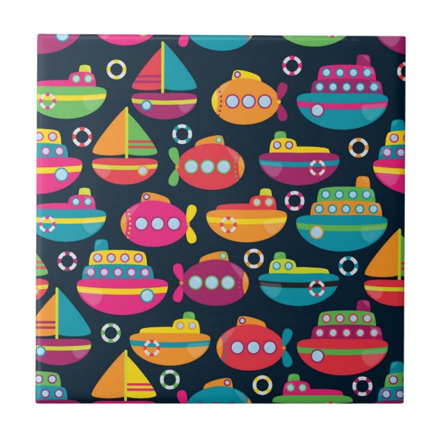 Ocean Transportation Pattern Ceramic Tile (Front)