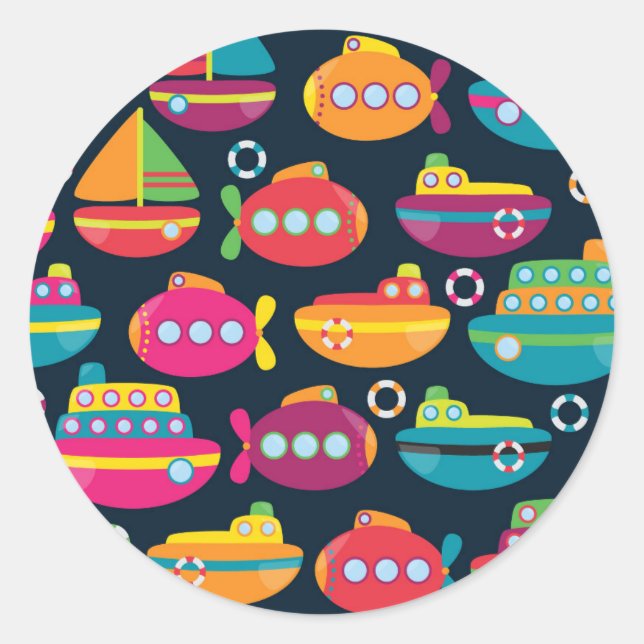 Ocean Transportation Pattern Classic Round Sticker (Front)