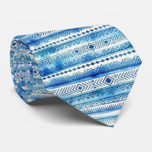 Ocean Tribal Watercolor Abstract Blue Stripes Tie