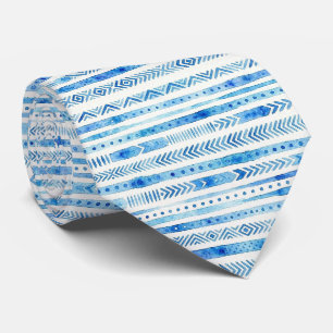 Ocean Tribal Watercolor Abstract Blue Stripes Tie