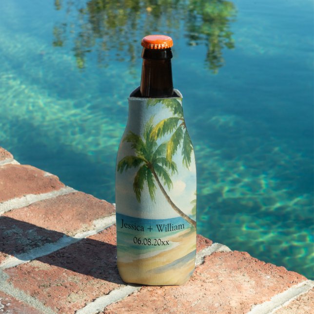 Ocean Tropical Beach Island Summer Wedding Bottle Cooler (In Situ Pool)