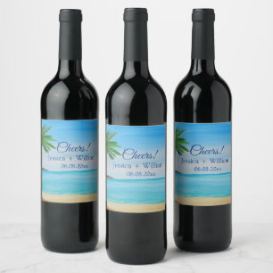Ocean Tropical Beach Island Summer Wedding Wine Label