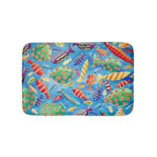 Ocean Tropical Fish Watercolour Rainbow Coloured Bath Mat