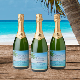 Ocean Tropical Golden 50th Wedding Anniversary  Sparkling Wine Label