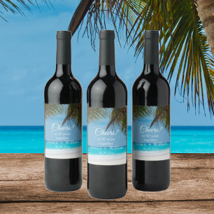 Ocean Tropical Golden 50th Wedding Anniversary Wine Label