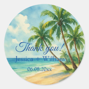 Ocean Tropical Island Beach Wedding Thank you Classic Round Sticker