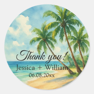 Ocean Tropical Island Beach Wedding Thank you  Classic Round Sticker