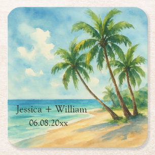 Ocean Tropical Island Beach Wedding Thank you Square Paper Coaster