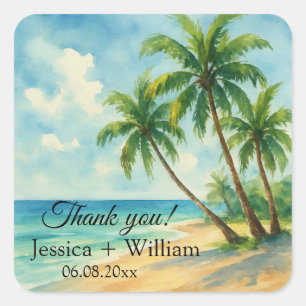 Ocean Tropical Island Beach Wedding Thank you Square Sticker
