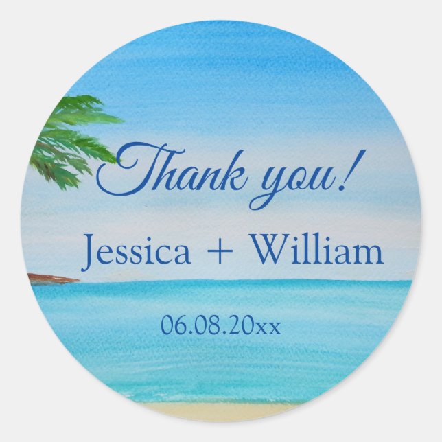Ocean Tropical Wedding Anniversary Thank you  Classic Round Sticker (Front)