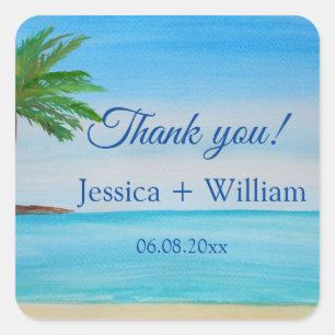 Ocean Tropical Wedding Anniversary Thank you  Square Sticker