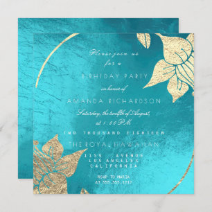 Ocean Turquoise Champaign Floral  Birthday Party Invitation