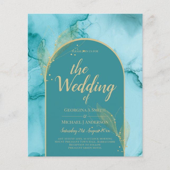 Ocean Turquoise Teal Gold Wedding Flyer (Front)
