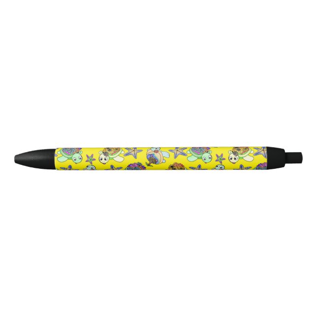 Ocean Turtle Cute Dream Beach Tropical Sun Wave Black Ink Pen (Front)