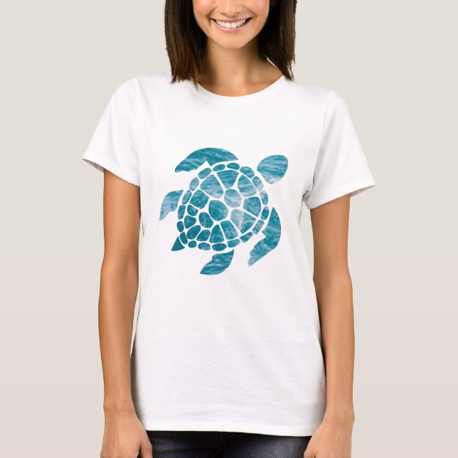 Ocean Turtle – Sea Wave Pattern Design T-Shirt (Front)