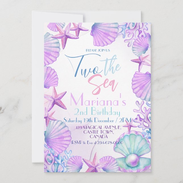 Ocean Two the Sea Girl 2nd Birthday Party Invitation (Front)