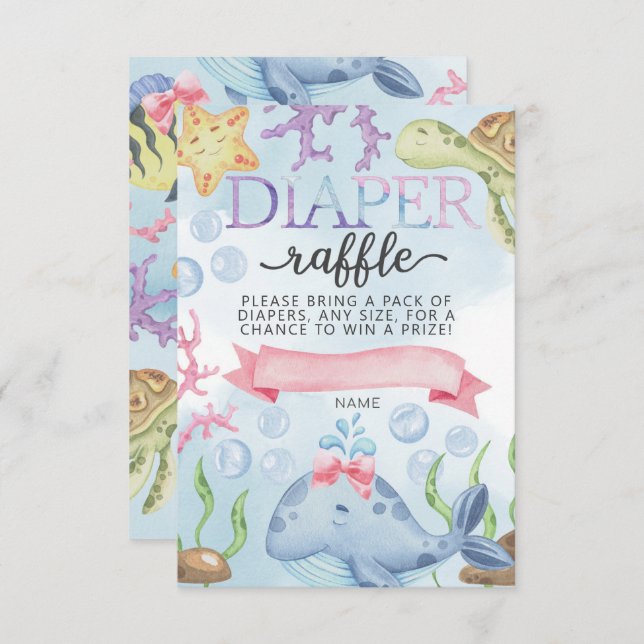 Ocean Under the Sea Diaper Raffle Card Insert Girl (Front/Back)