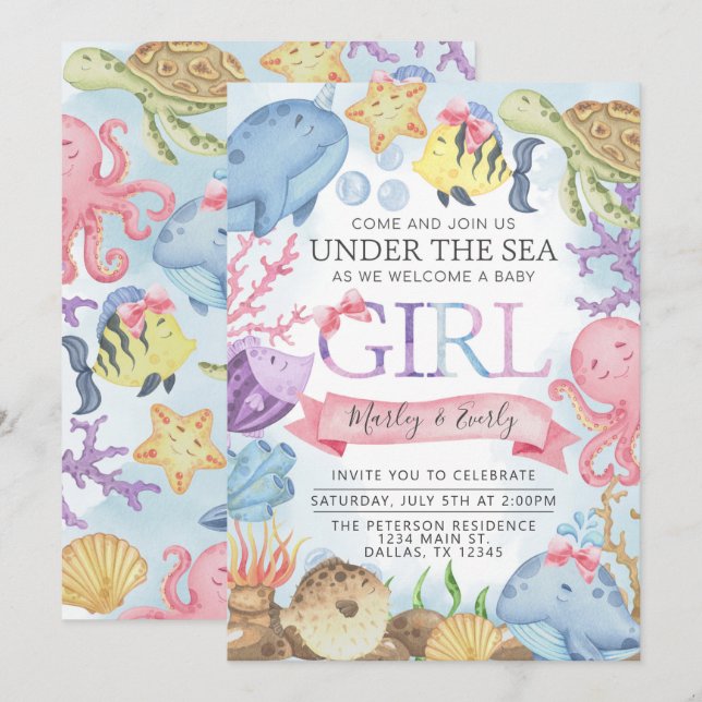 Ocean Under the Sea Girl Baby Shower Invitation (Front/Back)