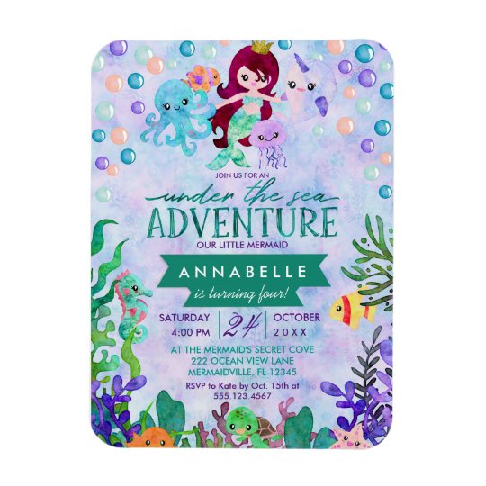 Ocean Under the Sea Mermaid Theme Birthday Party Magnet