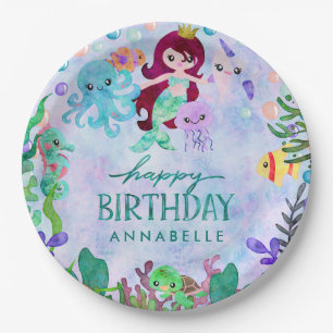 Ocean Under the Sea Mermaid Theme Happy Birthday Paper Plate
