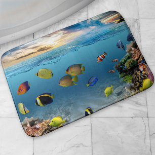 Ocean Underwater Coral Reef Tropical Fish Bath Mat