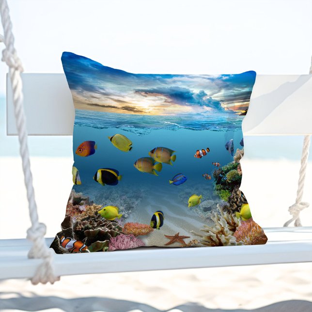 Ocean Underwater Coral Reef Tropical Fish Cushion (Creator Uploaded)