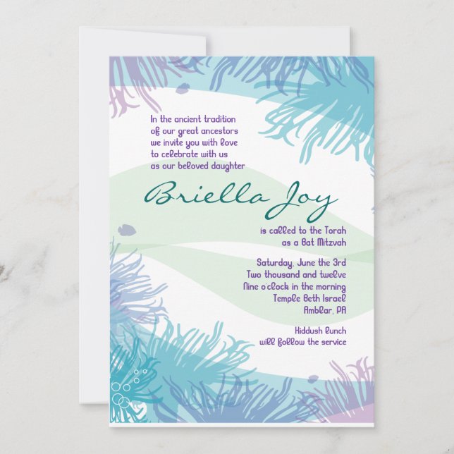 Ocean Underwater Sea Life Bat Mitzvah Invitation (Front)