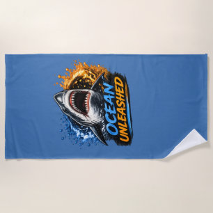 Ocean Unleashed Shark – Bold Blue & Orange Splash Beach Towel