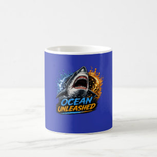 Ocean Unleashed Shark – Bold Blue & Orange Splash  Coffee Mug