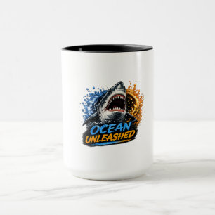 Ocean Unleashed Shark – Bold Blue & Orange Splash  Mug
