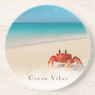 Ocean Vibes – Customisable Sandstone  Crab  Coaster