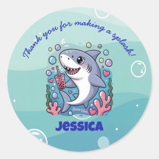 Ocean Vibes Cute kawaii Boba Shark Baby Classic Round Sticker