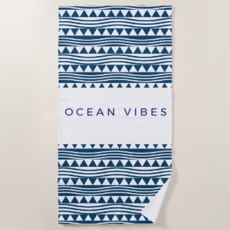 Ocean vibes geometric  – navy blue coas beach towel