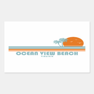 Ocean View Beach Virginia Sun Palm Trees Rectangular Sticker