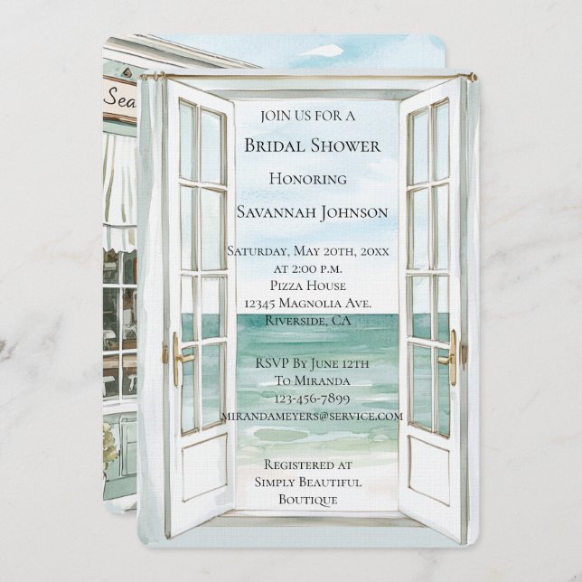 Ocean View Cafe Bridal Shower Invitation (Front/Back)