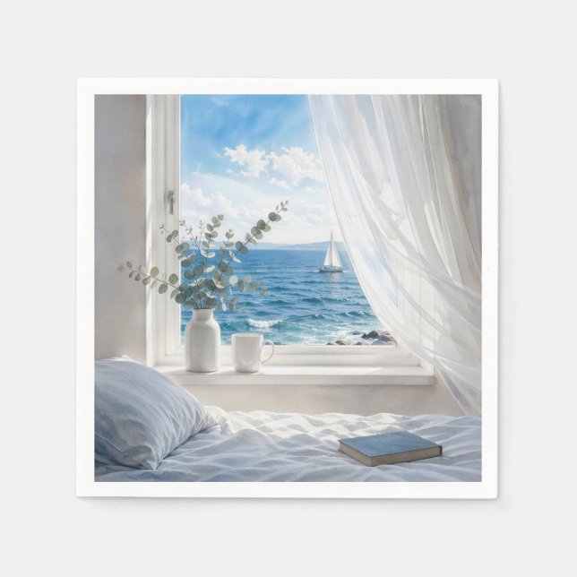 Ocean View in a Bedroom Window Napkin (Front)