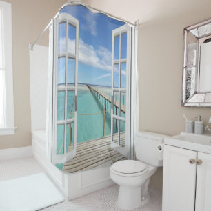 Ocean View Shower Curtain With Clouds