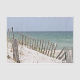 Ocean view through the beach fence tissue paper