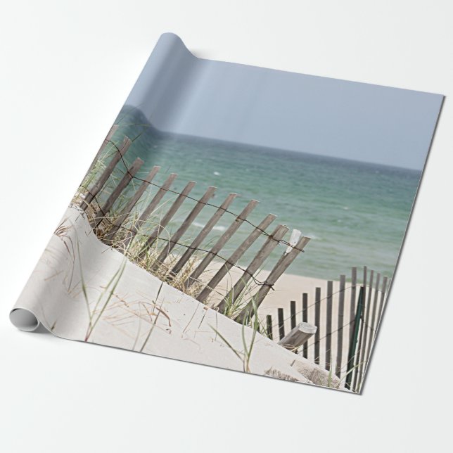 Ocean view through the beach fence wrapping paper (Unrolled)