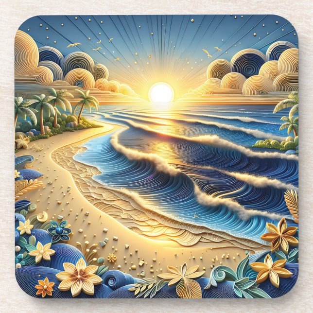 Ocean View Tropical Paper Quilling Effect  Coaster (Front)
