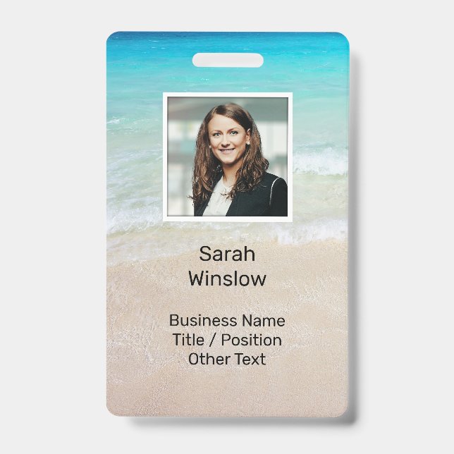 Ocean Water Beach Scene Photo Custom ID Badge (Front)